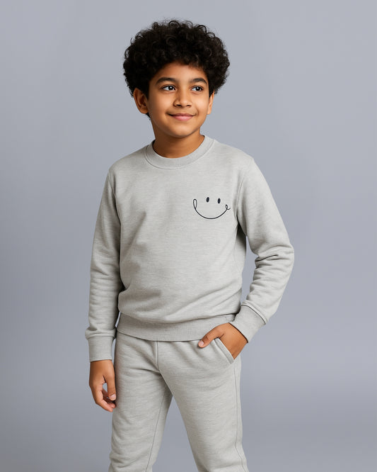 Grey #OOTD Pure Cotton Typographic Joggers Set with Pockets for Kids