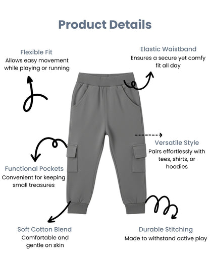 Grey Loop Knit Cotton Cargo Jogger with Pockets for Boys & Girls