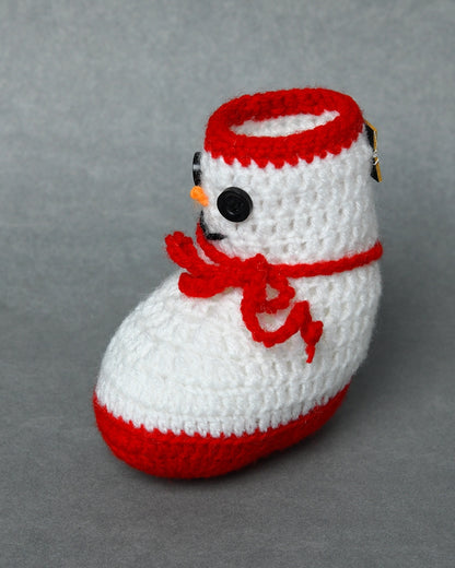 White & Red Handmade Woollen Christmas Inspired Boots for Girls & Boys