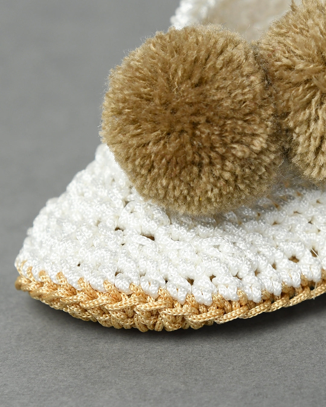 Off White Handmade Pom Pom Crochet Booties for Girls