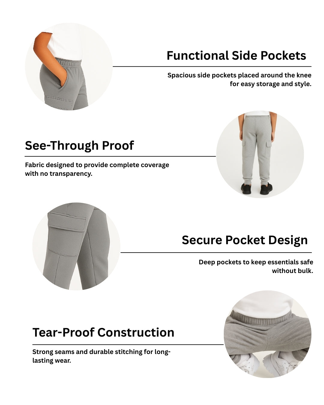 Grey Loop Knit Cotton Cargo Jogger with Pockets for Boys & Girls
