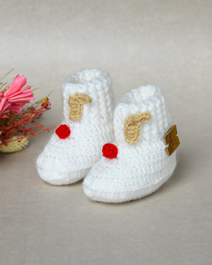 White Handmade Woollen Christmas Inspired Boots for Girls & Boys