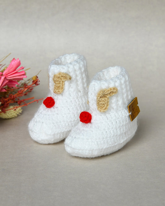 White Handmade Woollen Christmas Inspired Boots for Girls & Boys