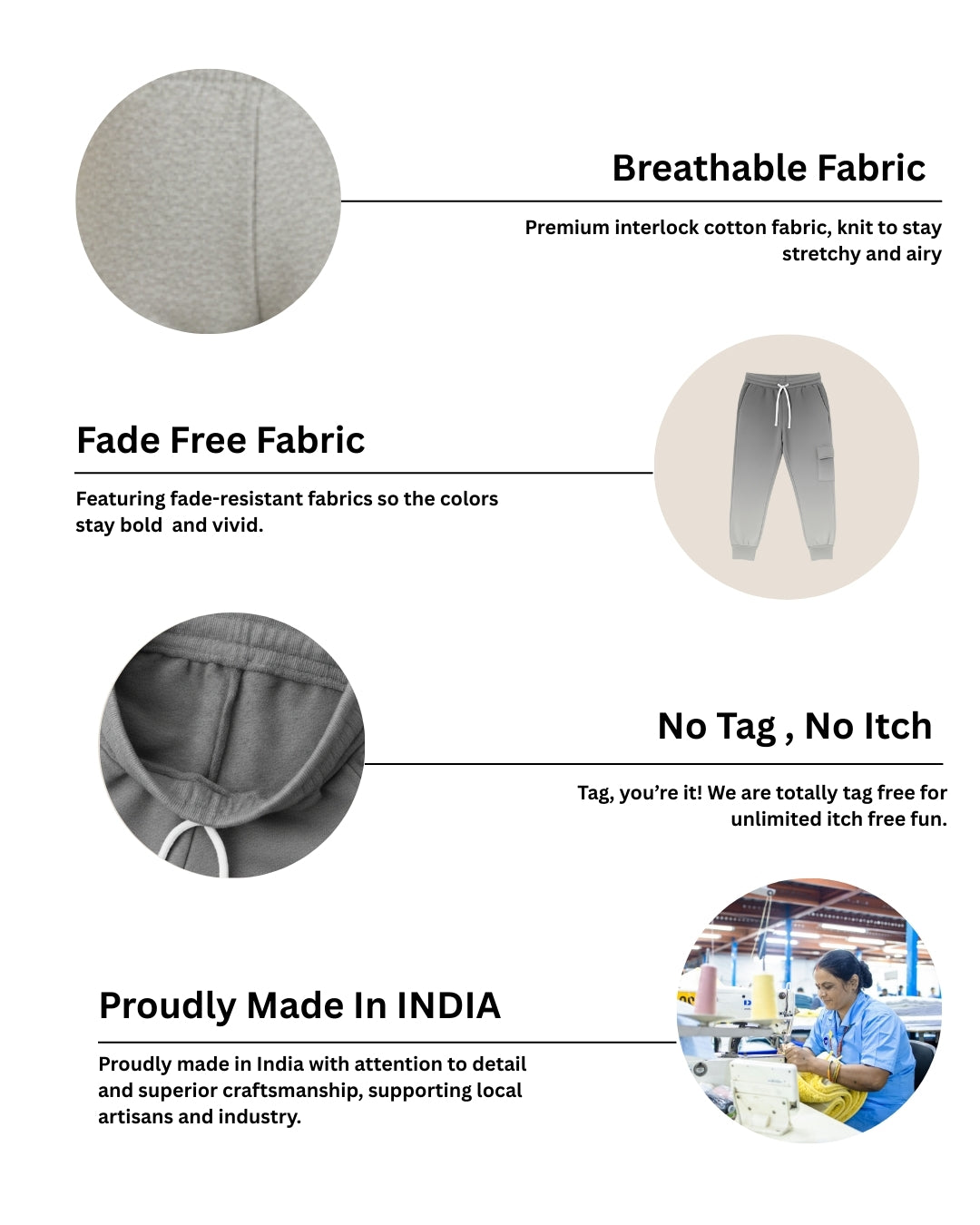 Grey Loop Knit Cotton Cargo Jogger with Pockets for Boys & Girls