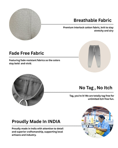 Grey Loop Knit Cotton Cargo Jogger with Pockets for Boys & Girls