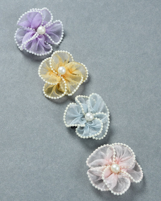 Pack Of 4 Pearl Embellished Flower Hairclip - Multicolor