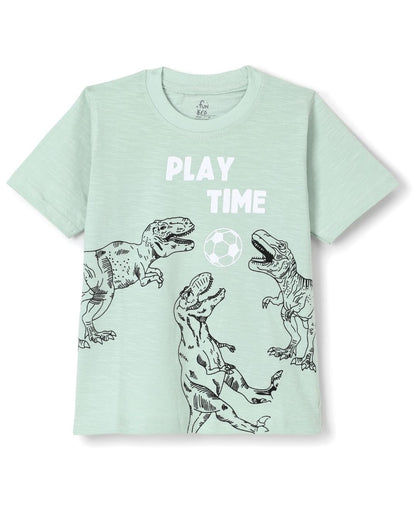 Dinosaur Printed Premium Cotton Half Sleeves Green T-Shirt with Navy Blue Jogger for Boys