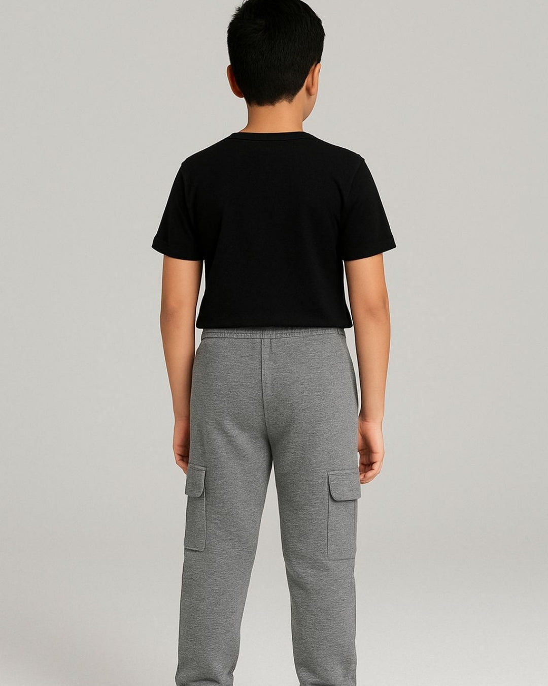 Grey Loop Knit Cotton Cargo Jogger with Pockets for Boys & Girls