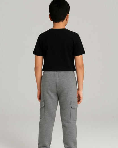 Grey Loop Knit Cotton Cargo Jogger with Pockets for Boys & Girls