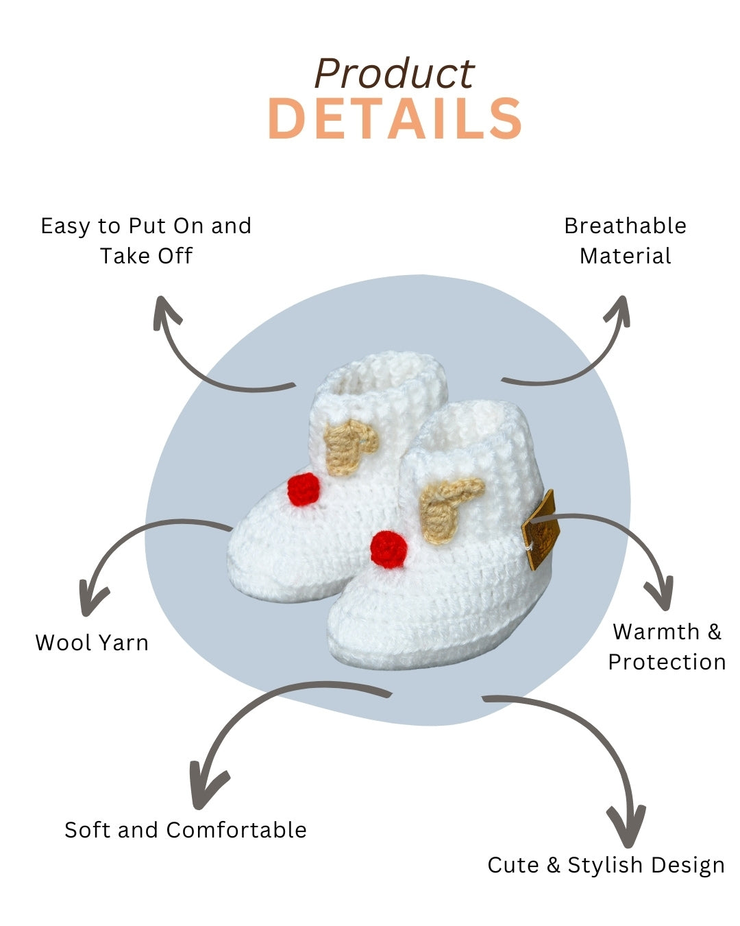 White Handmade Woollen Christmas Inspired Boots for Girls & Boys