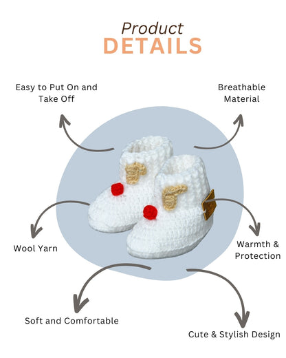 White Handmade Woollen Christmas Inspired Boots for Girls & Boys
