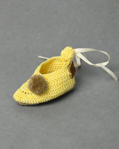 Cream Handmade Pom Pom Crochet Booties for Girls