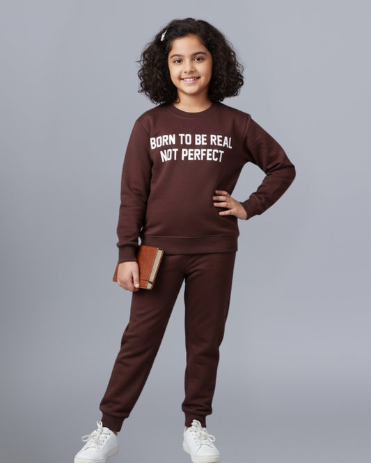 Maroon Premium Cotton Full Sleeves Typographic Printed Co-ord Set for Boys & Girls