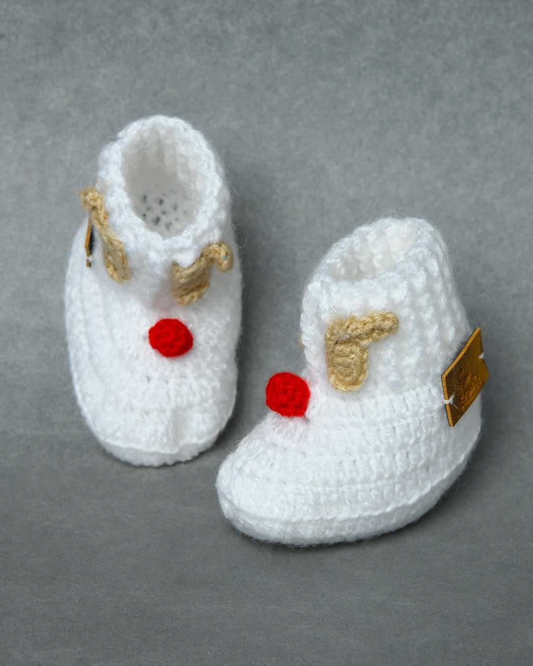 White Handmade Woollen Christmas Inspired Boots for Girls & Boys