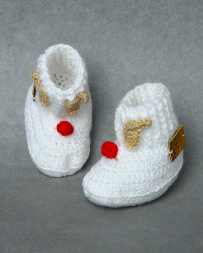 White Handmade Woollen Christmas Inspired Boots for Girls & Boys