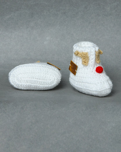 White Handmade Woollen Christmas Inspired Boots for Girls & Boys