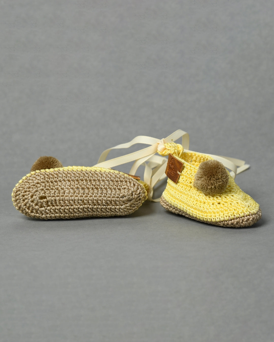 Cream Handmade Pom Pom Crochet Booties for Girls