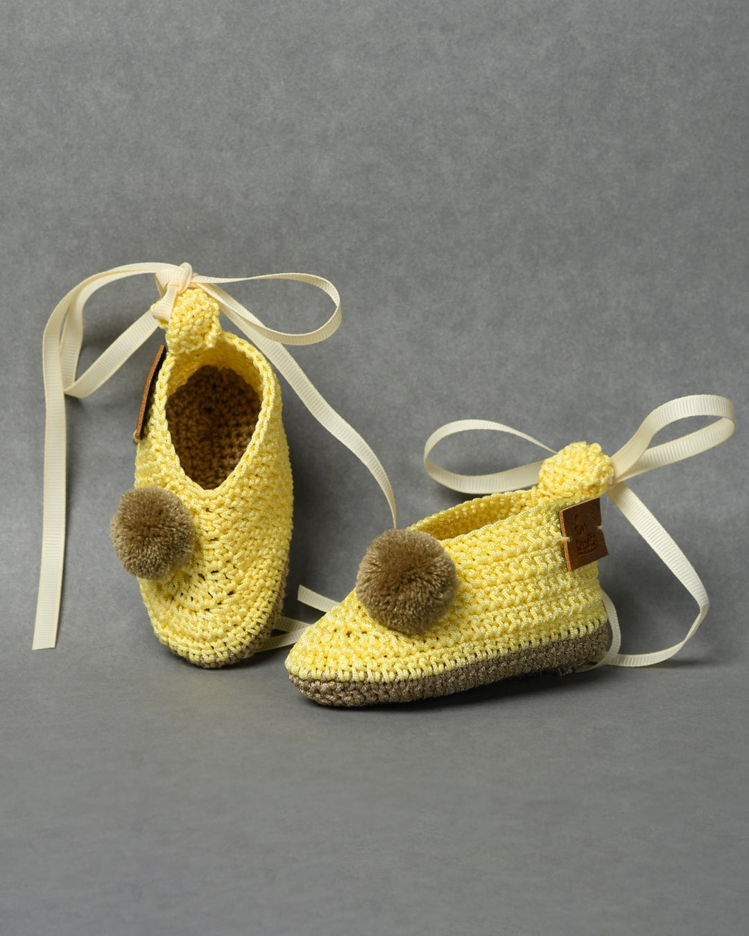 Cream Handmade Pom Pom Crochet Booties for Girls