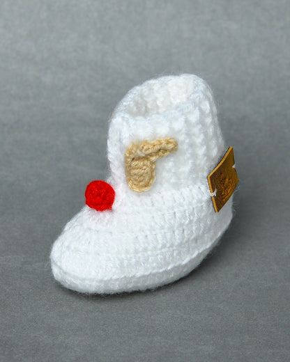 White Handmade Woollen Christmas Inspired Boots for Girls & Boys