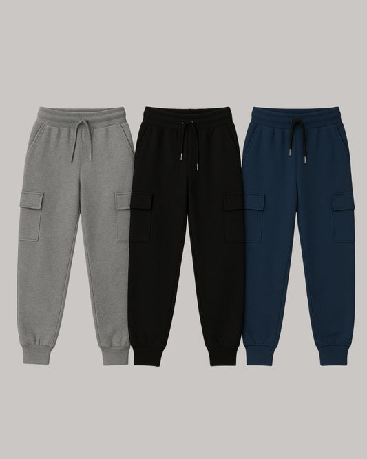 Pack of 3 Loop Knit Cotton Jogger with Pockets for Boys & Girls