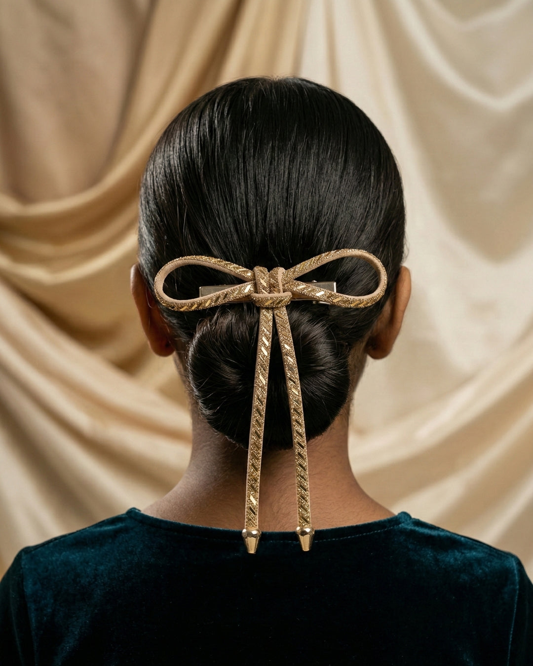 Golden Crystal Hair Bow Barrette Clip