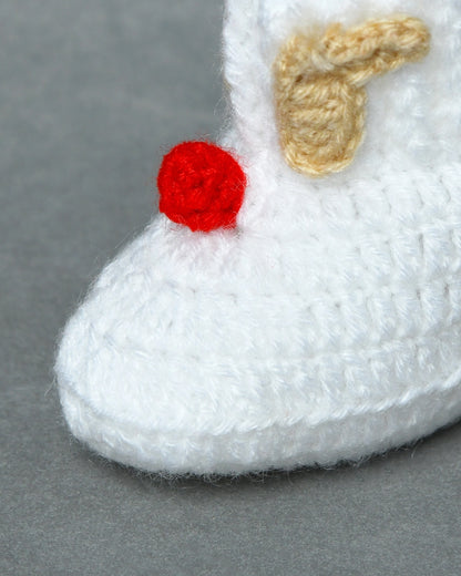 White Handmade Woollen Christmas Inspired Boots for Girls & Boys