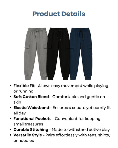 Pack of 3 Loop Knit Cotton Jogger with Pockets for Boys & Girls