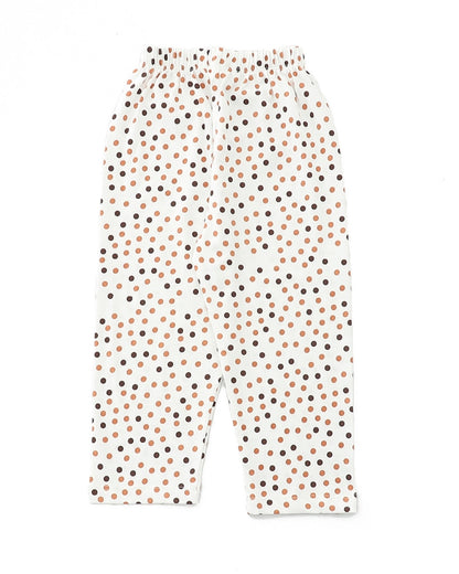 White Cotton Knit Full Length Polka Dots Printed Pajama