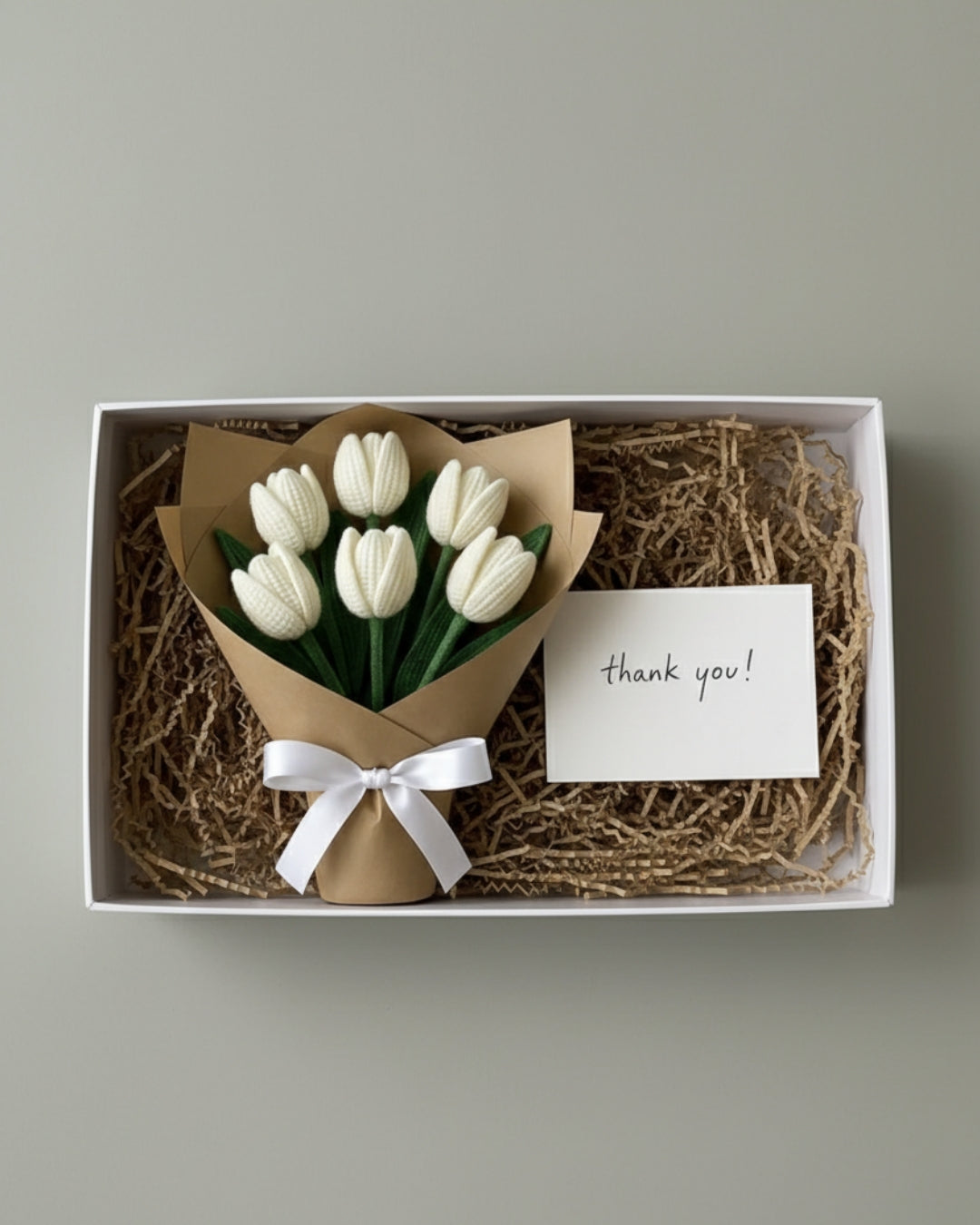 Handmade Crochet White Tulip Bouquet