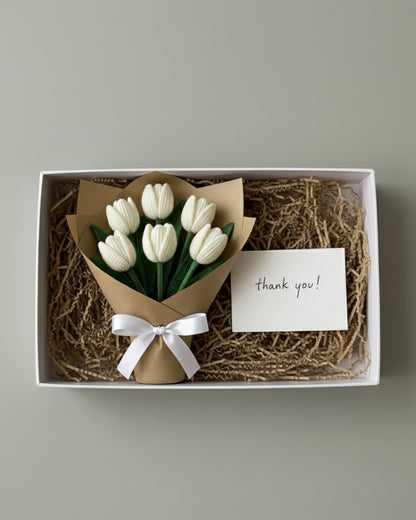 Handmade Crochet White Tulip Bouquet