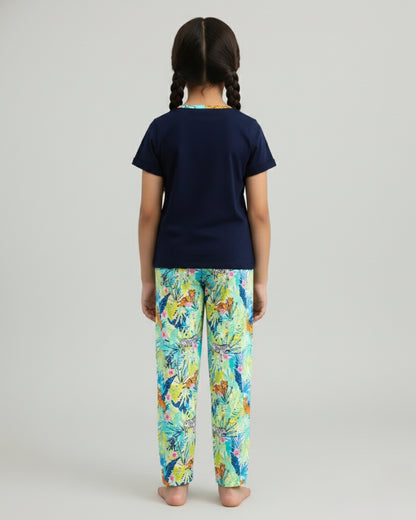 Multicolor Jungle Printed Cotton Night Suit for Girls