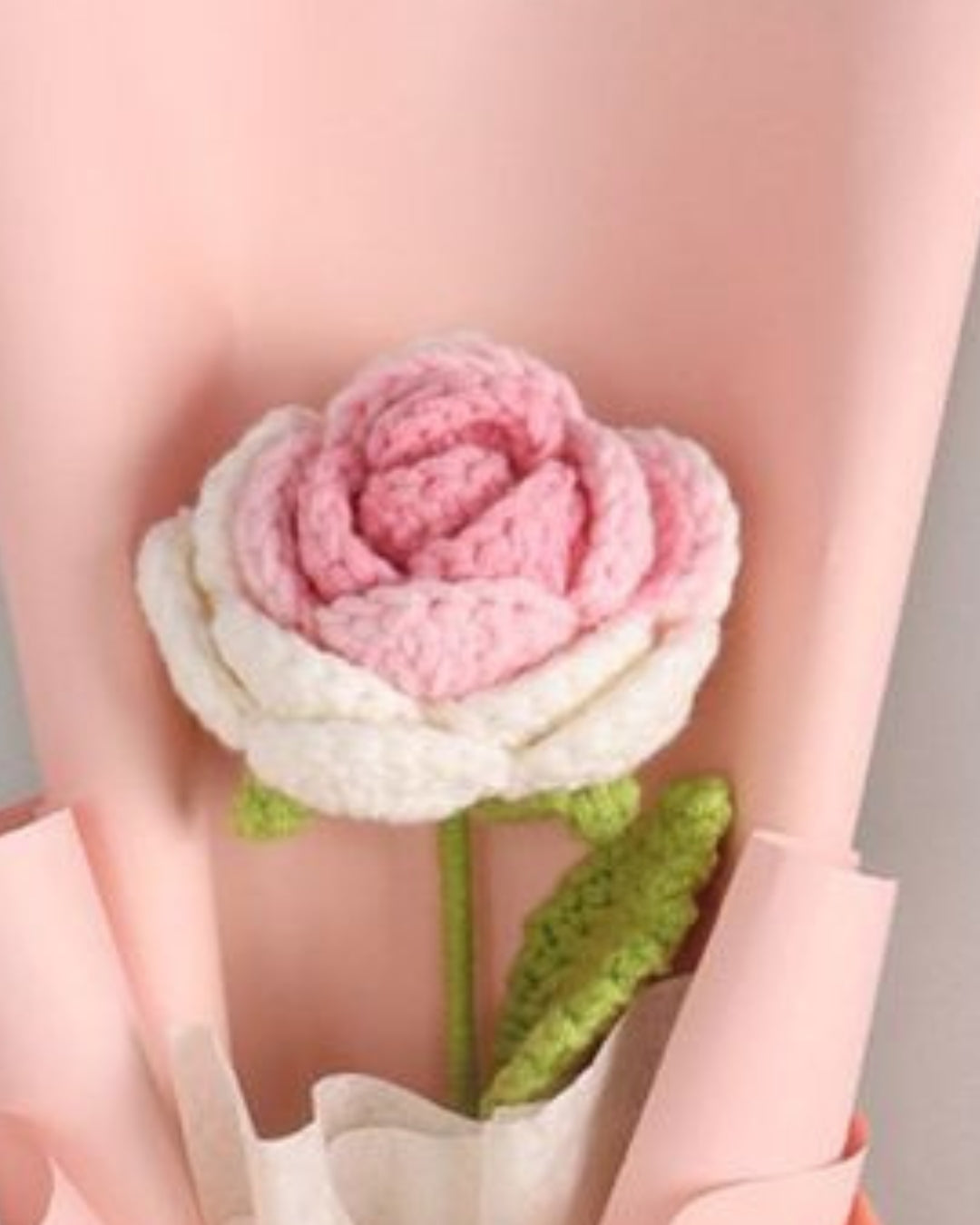 Handmade Crochet Pink & White Rose Bouquet