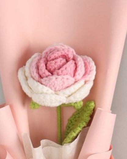 Handmade Crochet Pink & White Rose Bouquet