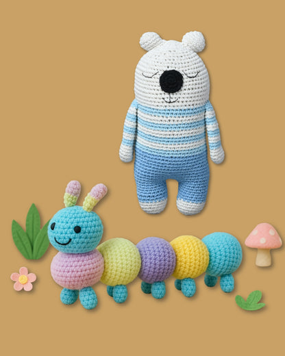 Handmade Crochet Cate the Caterpillar Toy and Chill Guy Toy Set for Kids Soft and Safe