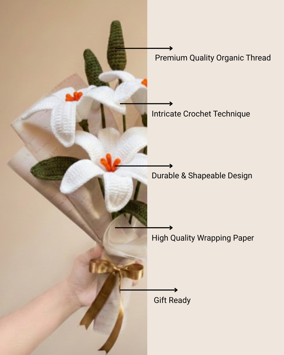 Handmade Crochet White Lily Jumbo Bouquet