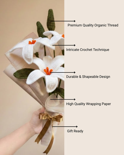 Handmade Crochet White Lily Jumbo Bouquet