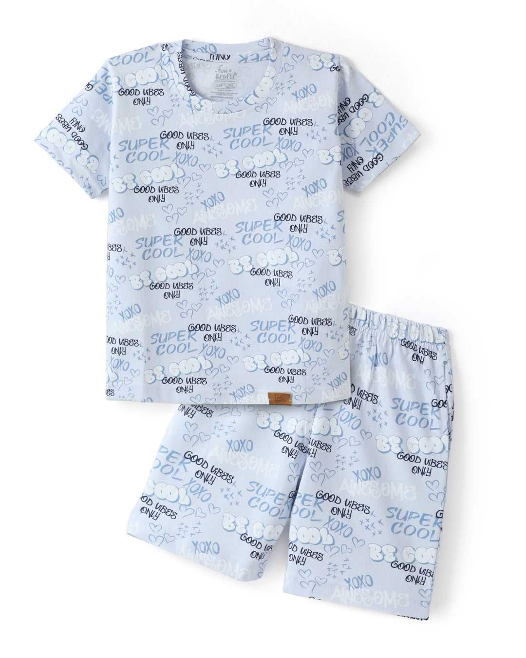 Blue Super Cool Printed Premium Cotton T-Shirt & Shorts Set with Pocket for Girls & Boys