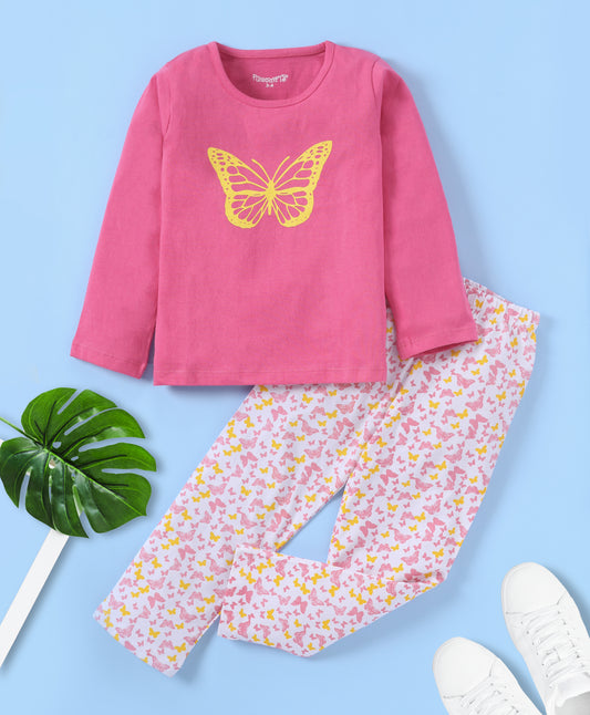Pink Butterfly Printed Loungewear for Girls