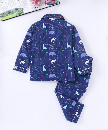 Blue Dinosaur Printed Pure Cotton Night Suit for Kids