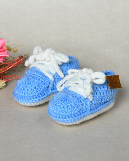 Sky Blue Handmade Woollen Shoes for Kids