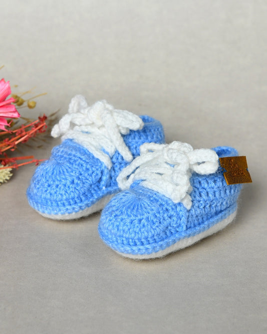 Sky Blue Handmade Woollen Shoes for Kids