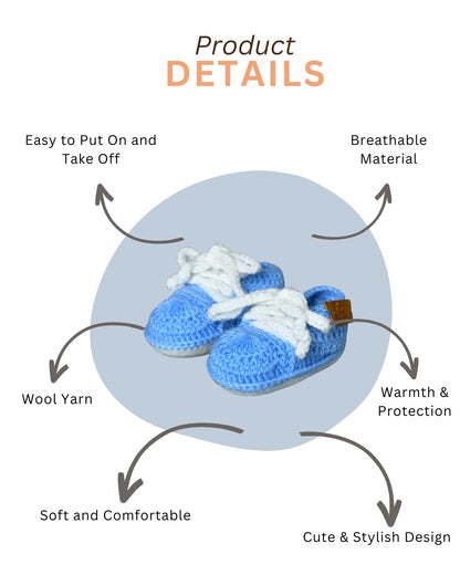 Sky Blue Handmade Woollen Shoes for Kids