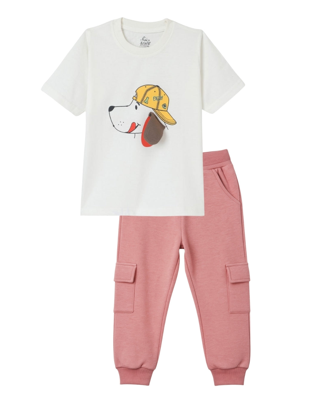 Typographic Printed Premium Cotton Half Sleeves Black T-Shirt with Pink Jogger for Boys & Girls