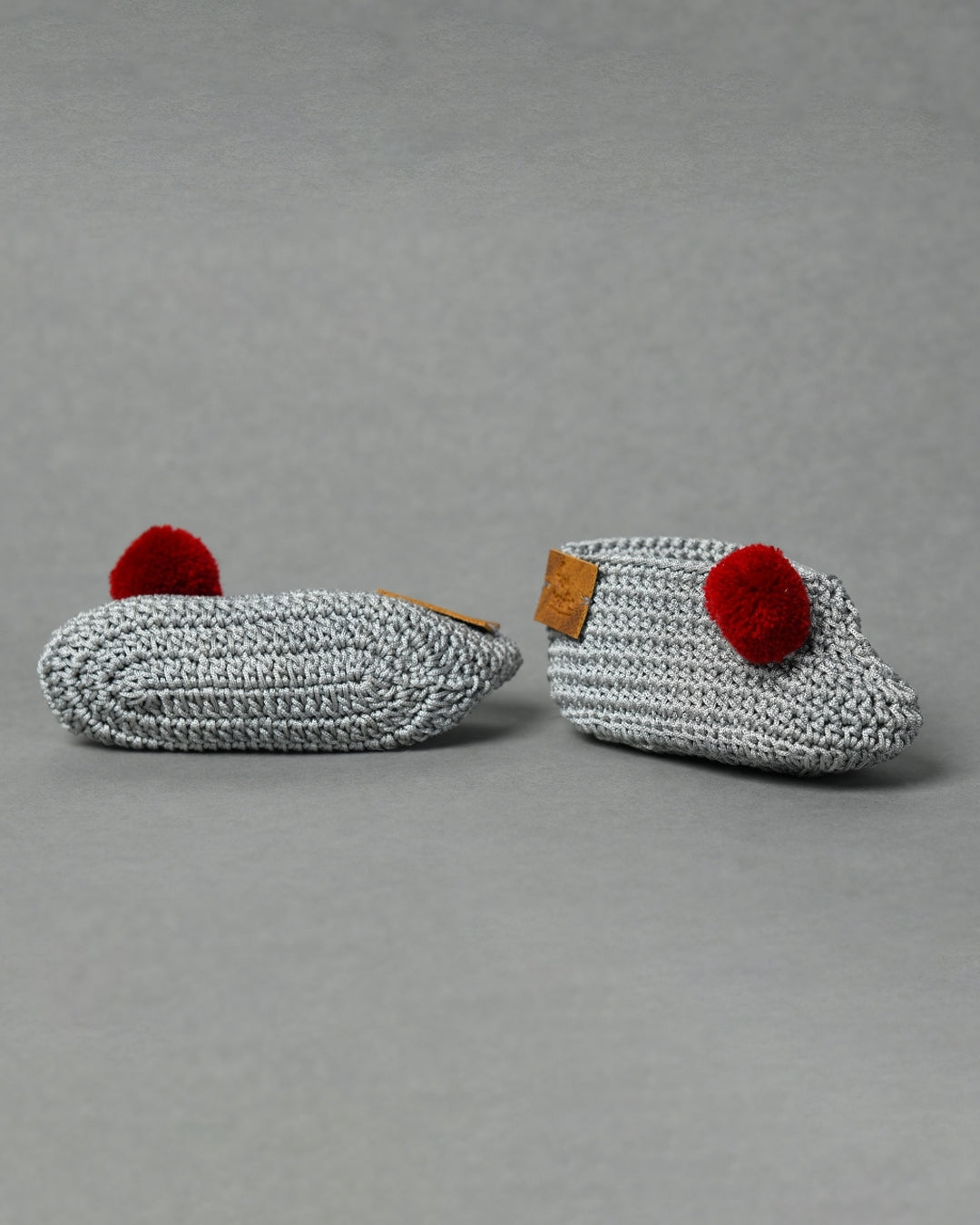 Grey Handmade Pom Pom Crochet Booties for Girls