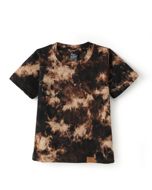 Brown Tie & Dye Printed Premium Cotton Half Sleeves T-Shirt for Boys