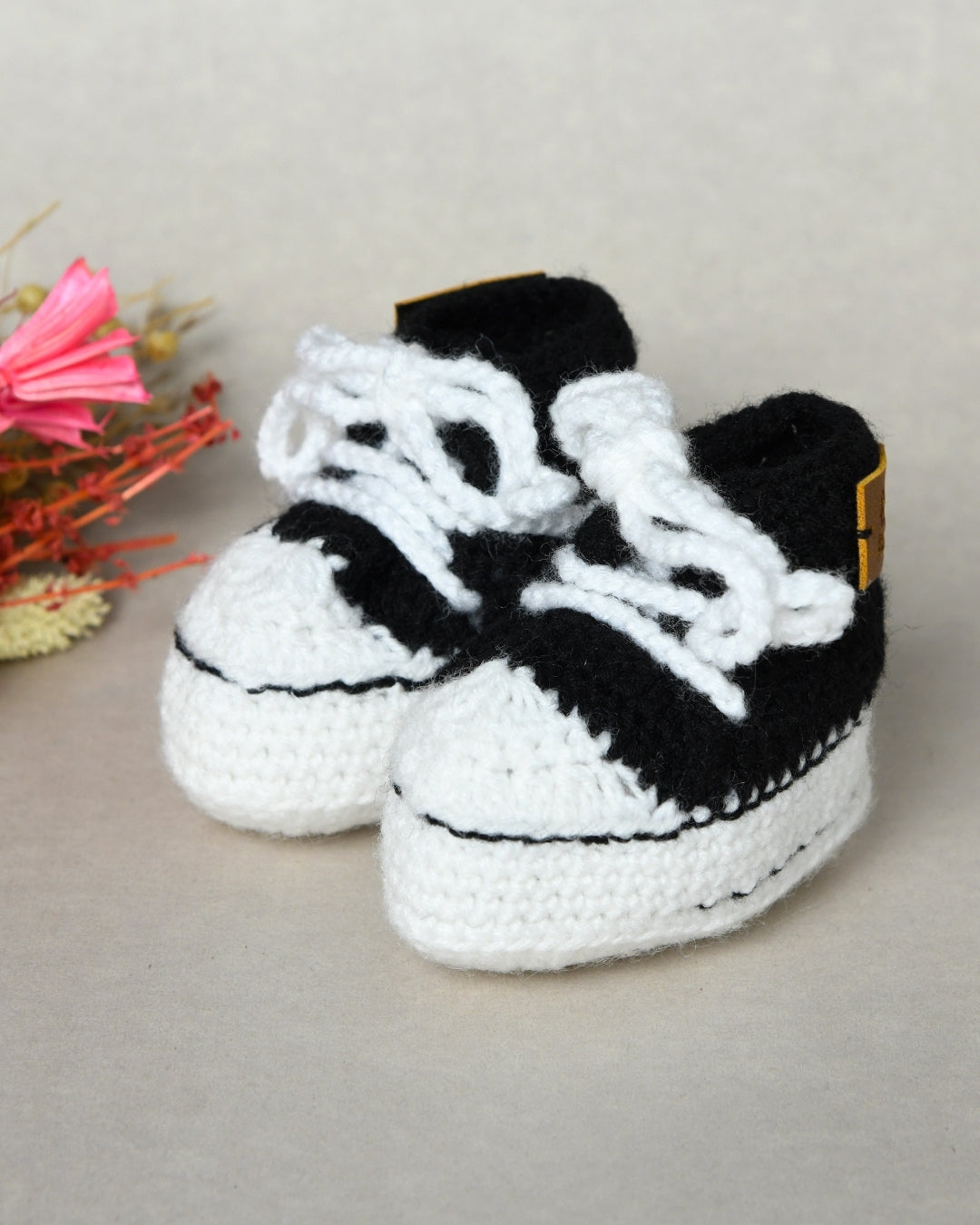 Black & White Handmade Woollen Sneakers for Kids