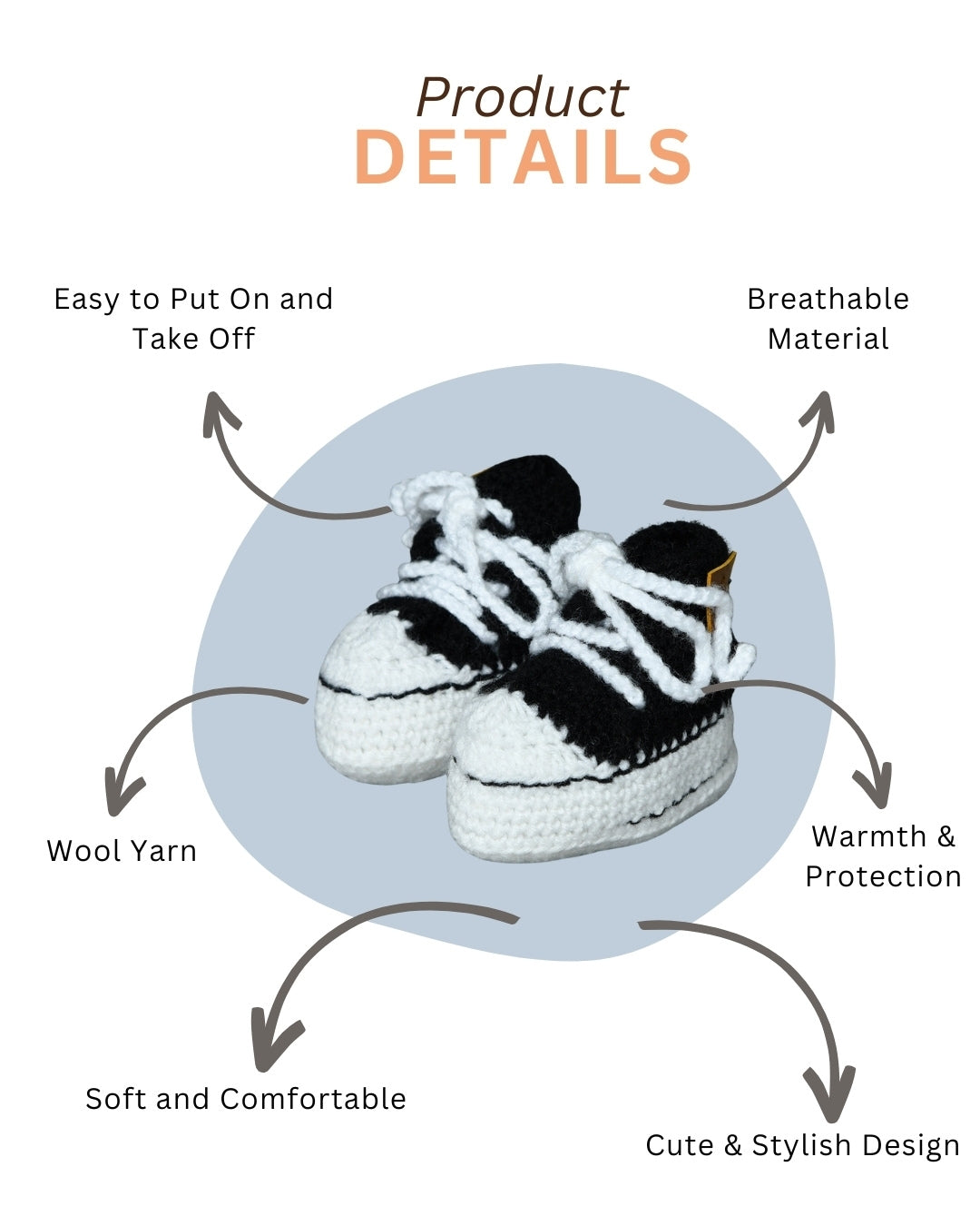 Black & White Handmade Woollen Sneakers for Kids