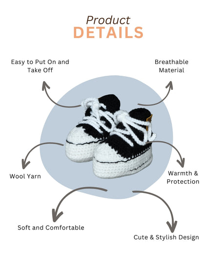 Black & White Handmade Woollen Sneakers for Kids