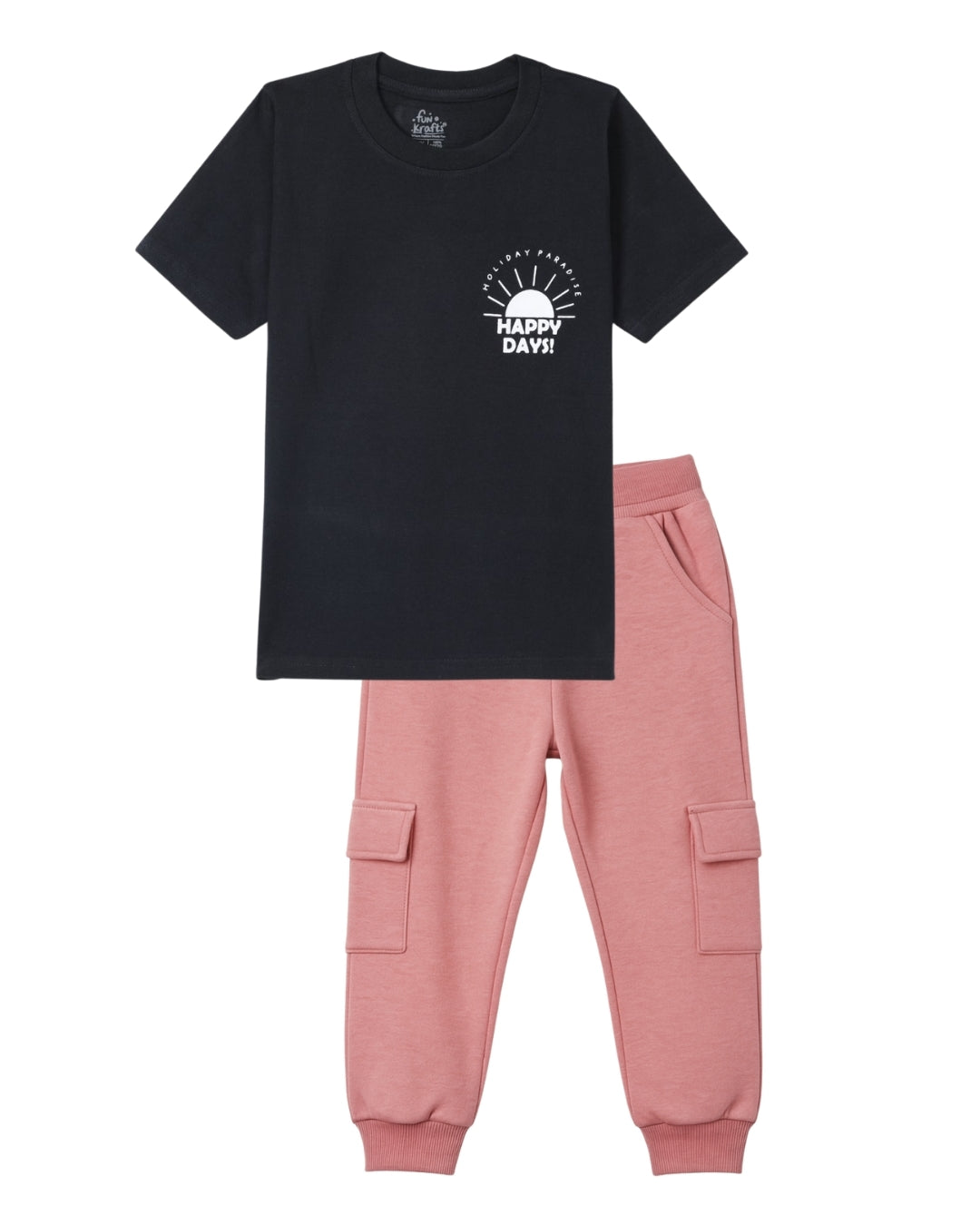 Puppy Printed Premium Cotton Half Sleeves White T-Shirt with Pink Jogger for Boys & Girls