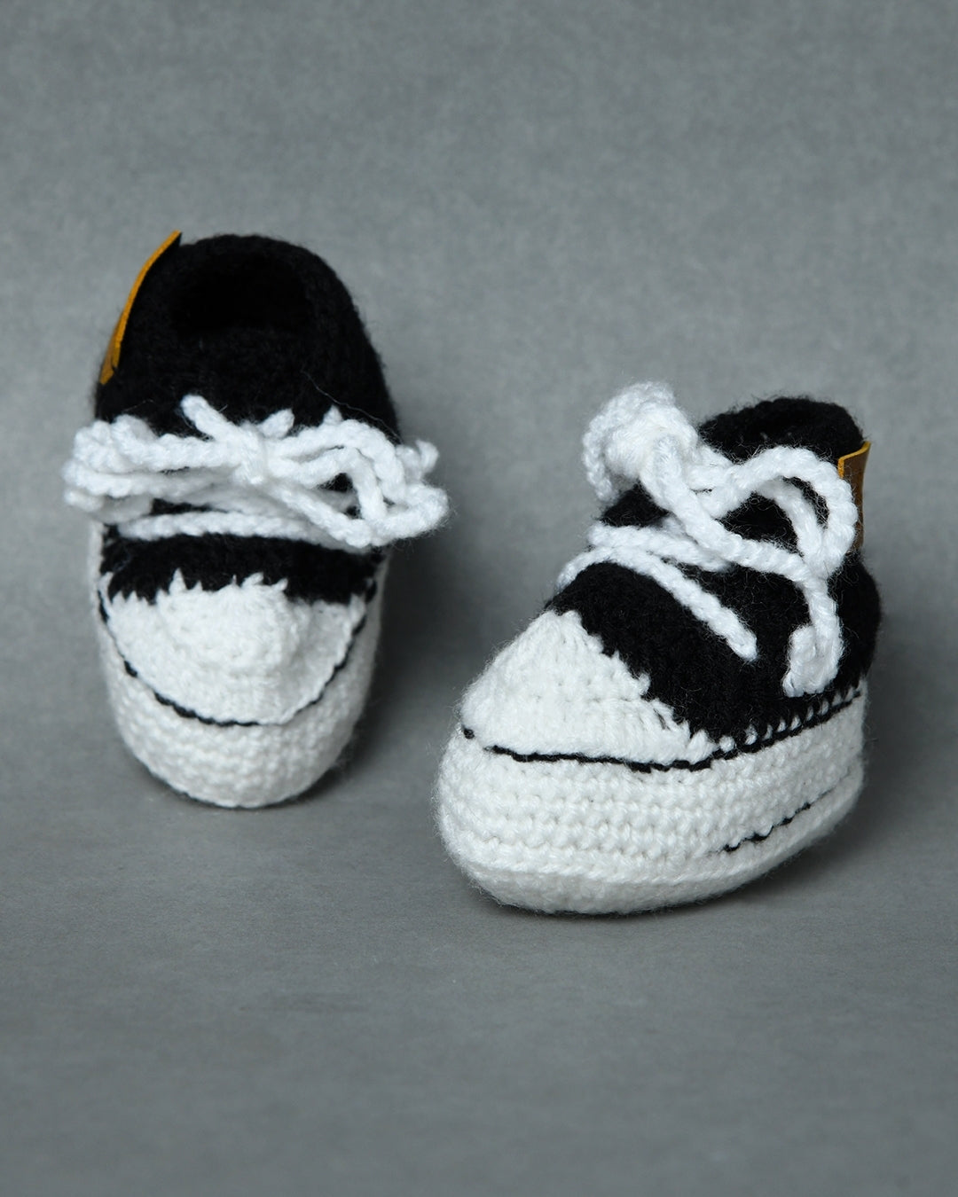 Black & White Handmade Woollen Sneakers for Kids